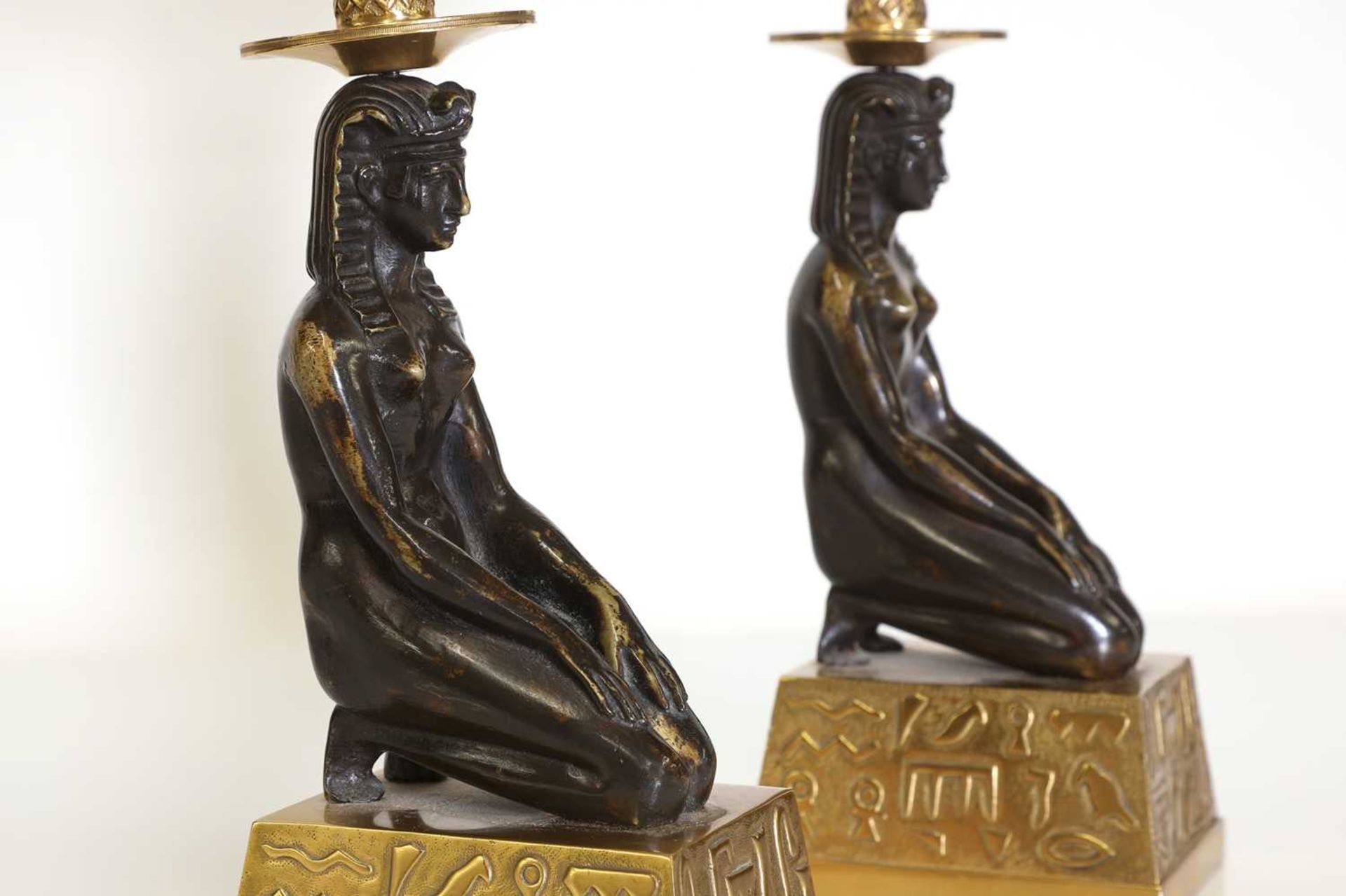 A pair of Empire-style gilt and patinated bronze candelabra, - Image 8 of 13