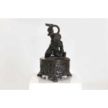 A grand tour patinated bronze inkwell,