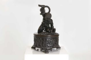 A grand tour patinated bronze inkwell,