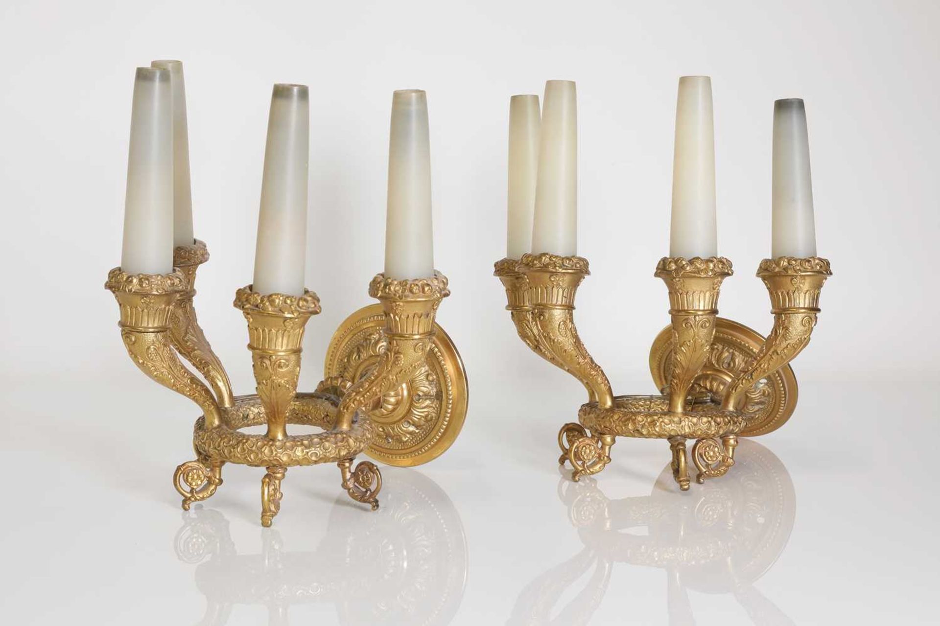 A pair of Directoire ormolu four-light wall appliqués, - Image 4 of 12