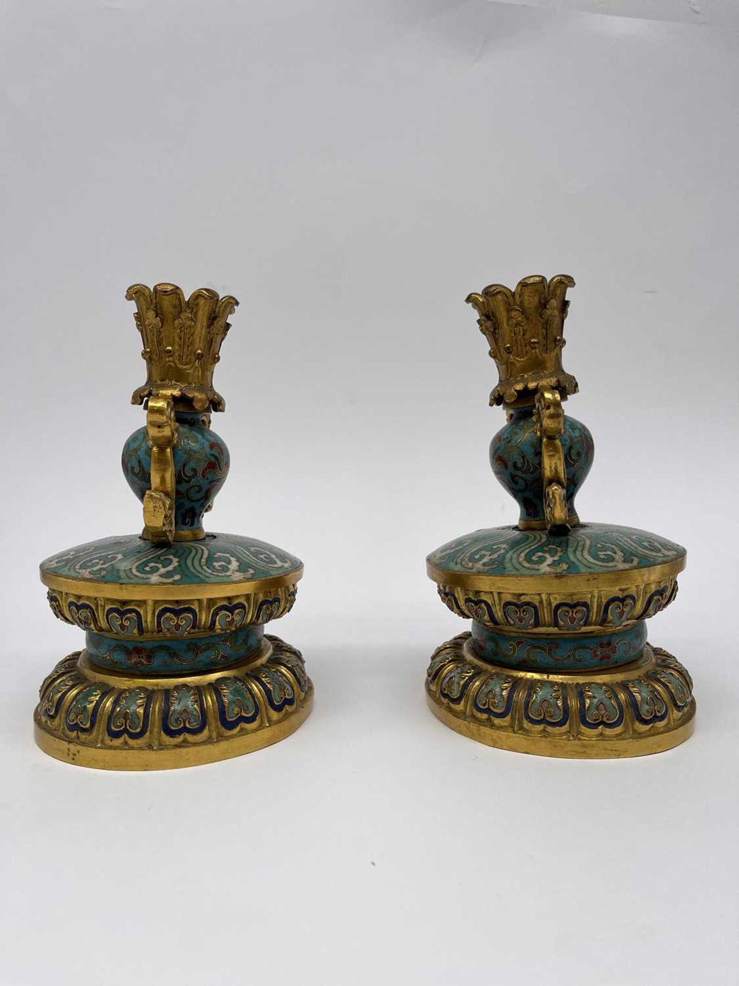 A pair of gilt-metal-mounted cloisonné candlesticks, - Image 26 of 29