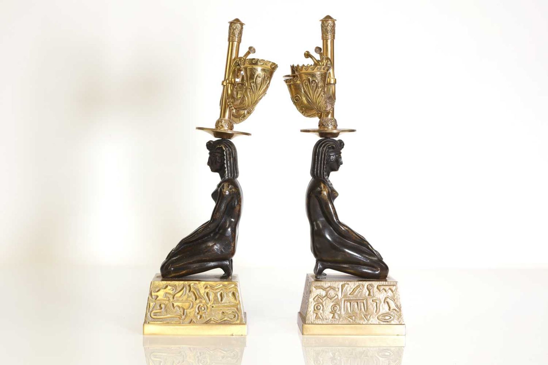 A pair of Empire-style gilt and patinated bronze candelabra, - Image 2 of 13