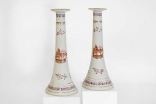 A pair of export porcelain candlesticks,