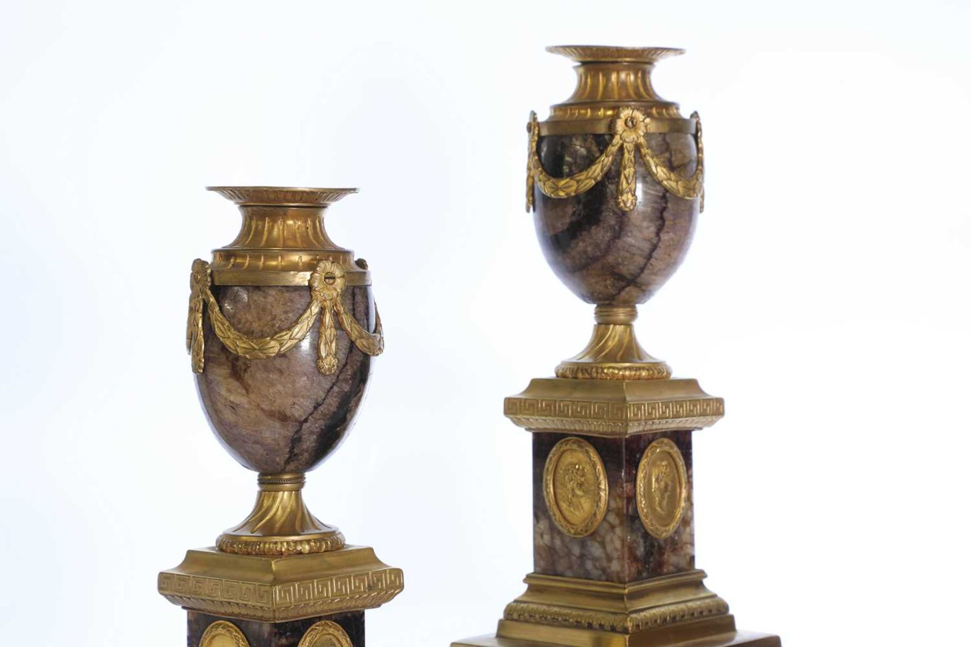 A pair of George III Derbyshire Blue John and ormolu 'Cleopatra' candle vases, - Image 18 of 101