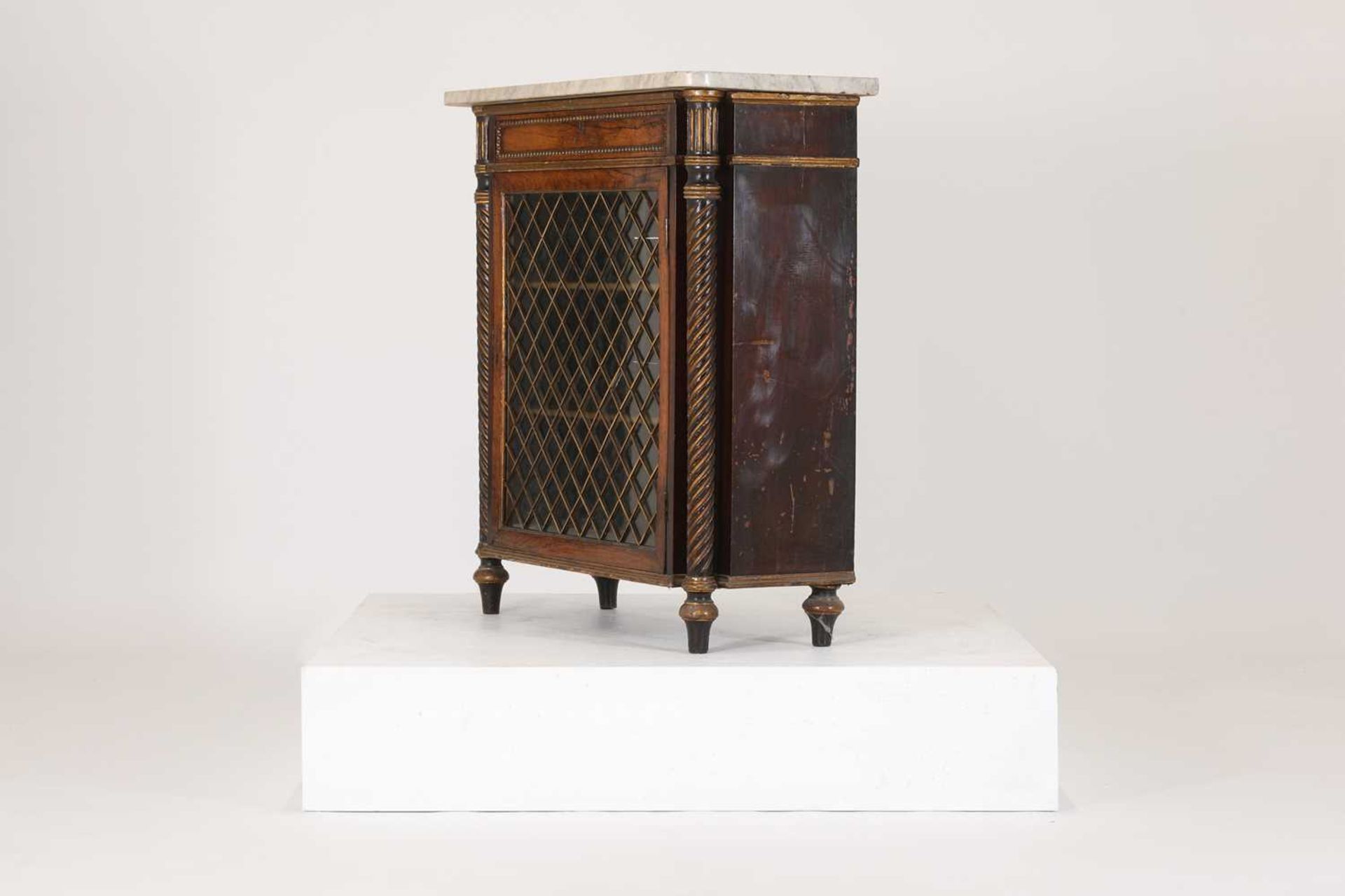 A Regency rosewood, painted and parcel-gilt pier cabinet, - Image 3 of 40