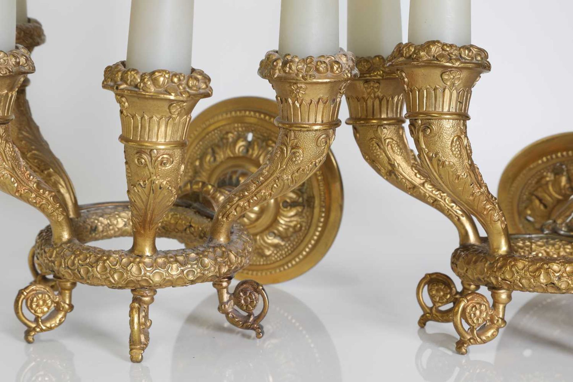 A pair of Directoire ormolu four-light wall appliqués, - Image 5 of 12