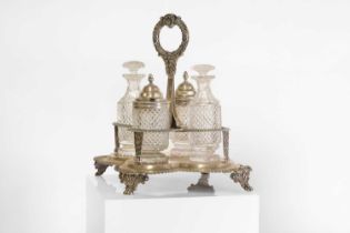 A George IV silver and cut-glass cruet set,