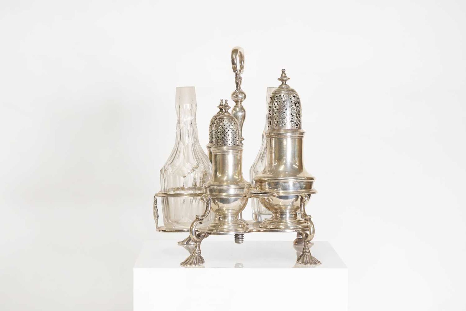 A George II silver and cut-glass cruet set, - Image 5 of 7