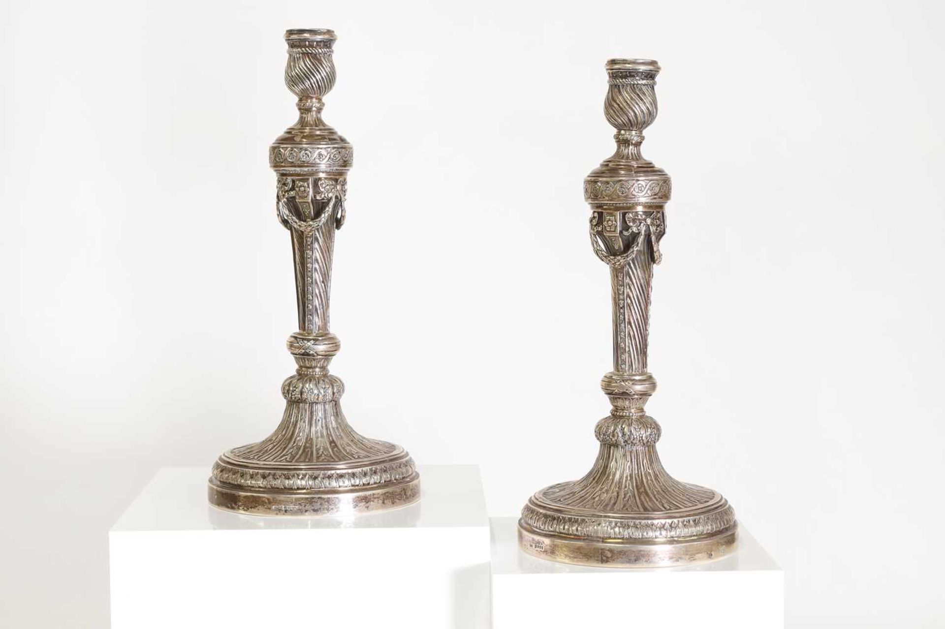 A pair of German cast silver candlesticks, - Image 2 of 7