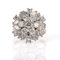 An 18ct white gold diamond set cocktail cluster ring,