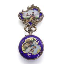 A Continental silver gilt and enamel fob watch,