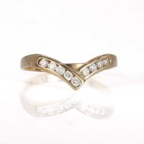 A 9ct gold and diamond wishbone ring,