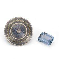 A loose guilloche enamel and diamond plaque,