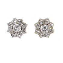 A pair of 18ct yellow and white gold diamond cluster earrings,