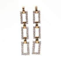 A pair of two colour gold diamond drop earrings,