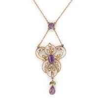 An Edwardian gold amethyst and seed pearl necklace,