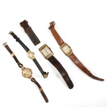 Four gold mechanical strap watches,