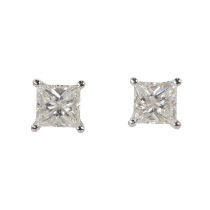 A pair of white gold princess cut diamond stud earrings,