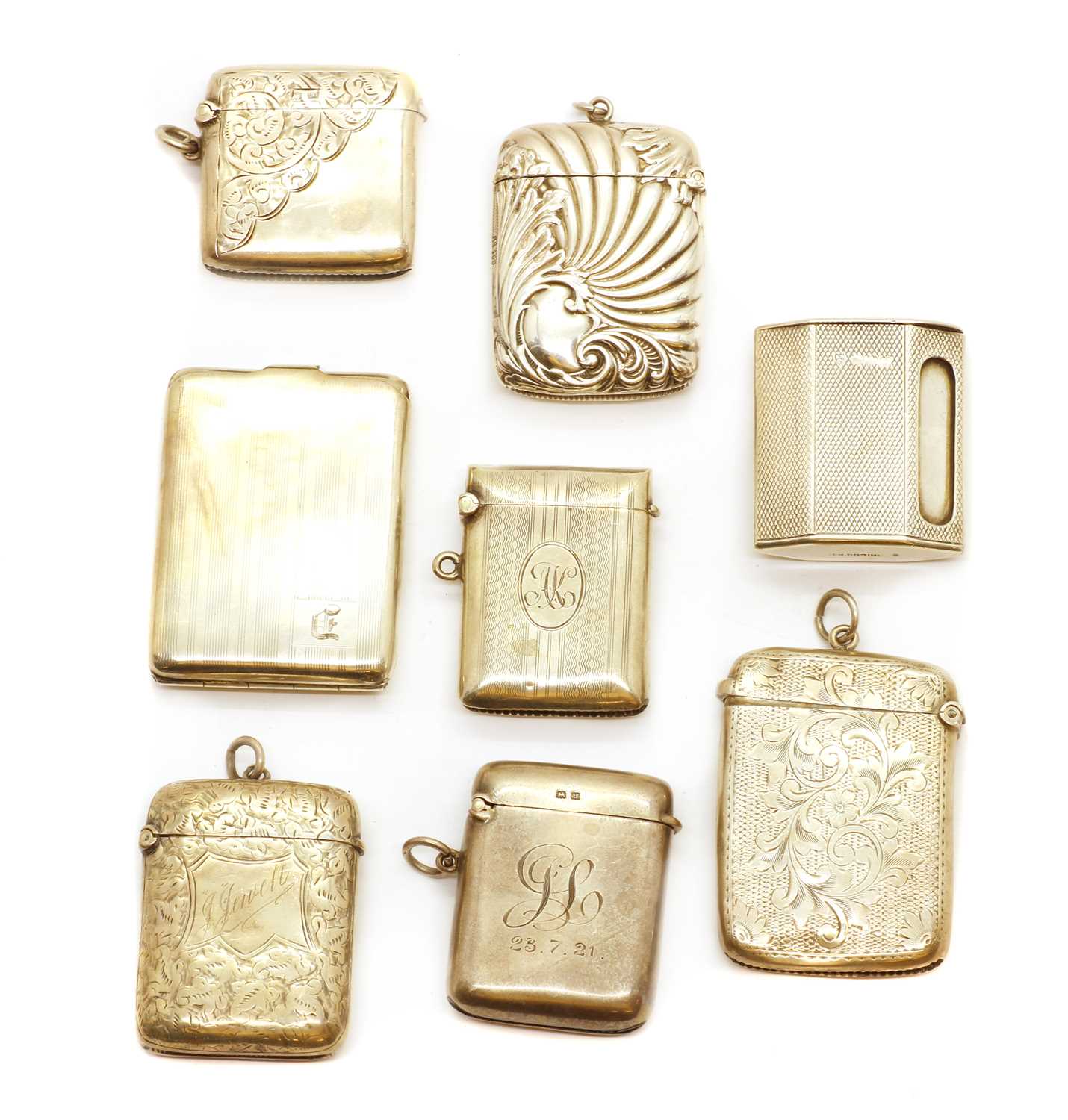 A group of eight silver vesta cases