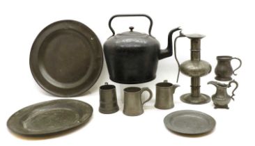 A group of pewter wares,