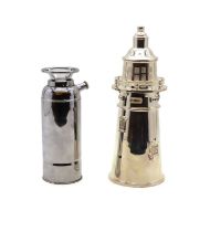 Two novelty silver plated cocktail shakers