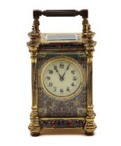 A French brass and champleve carriage timepiece