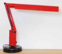 A Swedish 'Lucifer' red plastic desk light,