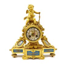 An ormolu and porcelain mantel clock,