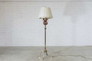 A WAS Benson copper and brass standard lamp,