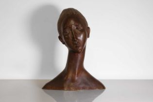 A Continental patinated bronze bust,