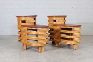 A pair of bamboo and rattan 'Pretzel' side tables,