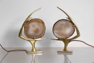 A pair of agate-mounted table lamps,