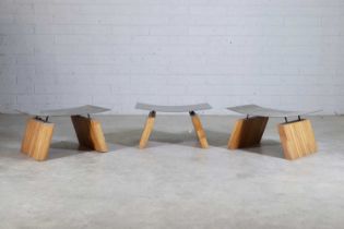 A set of three French modernist stools,