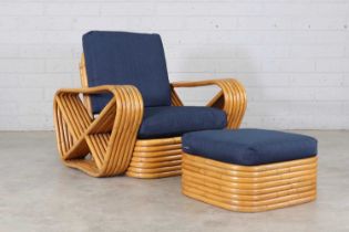 A bamboo and rattan 'Pretzel' armchair and ottoman,