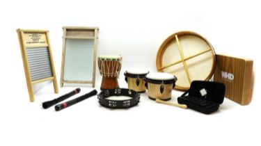 A selection of percussion instruments,