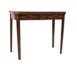A George III mahogany, boxwood and harewood tea table,