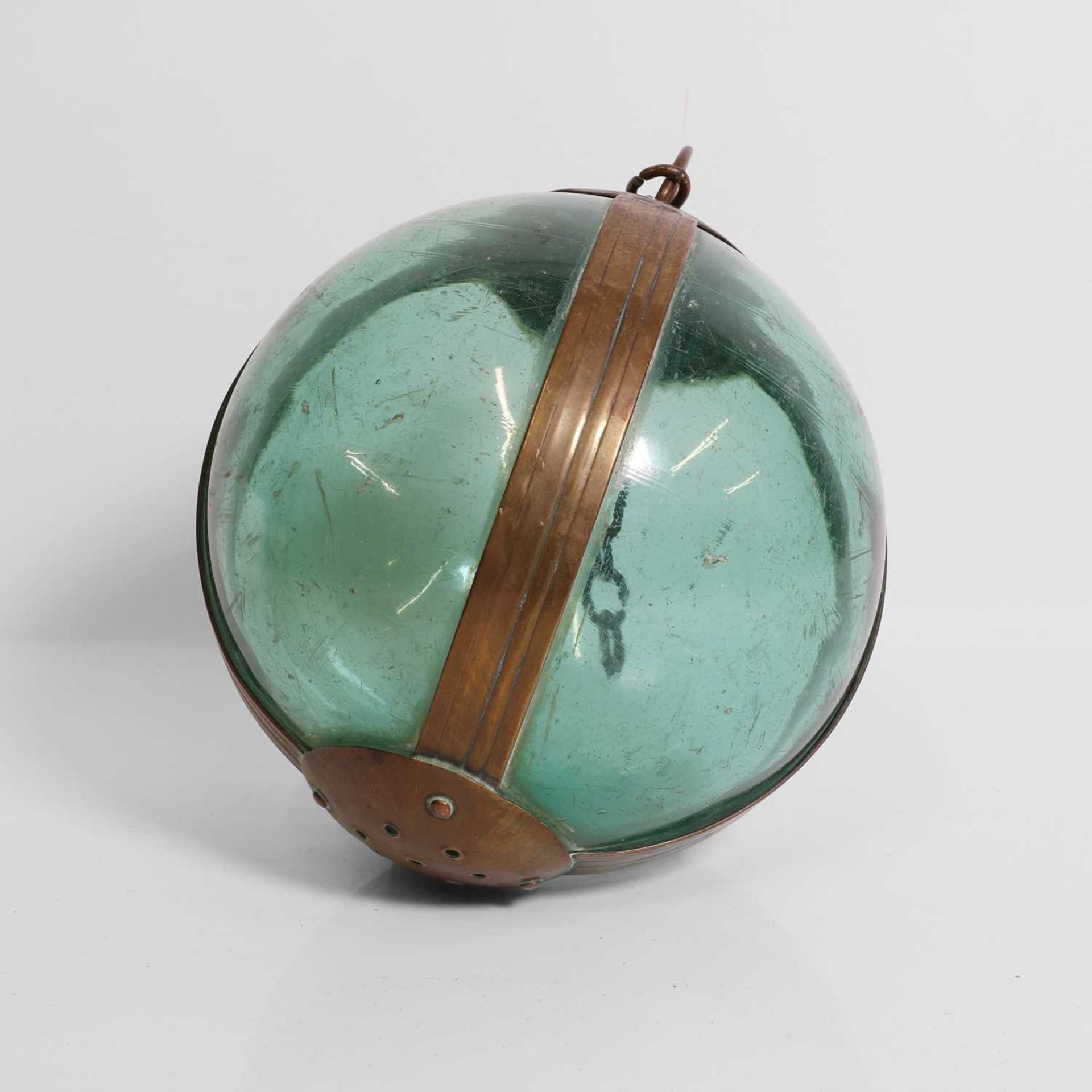 A brass-mounted pale-green glass buoy or fishing float, - Image 5 of 7