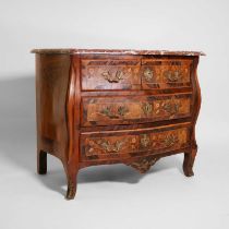 A walnut, rosewood and marquetry commode,