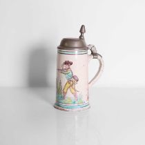 A pewter-mounted delft tankard,