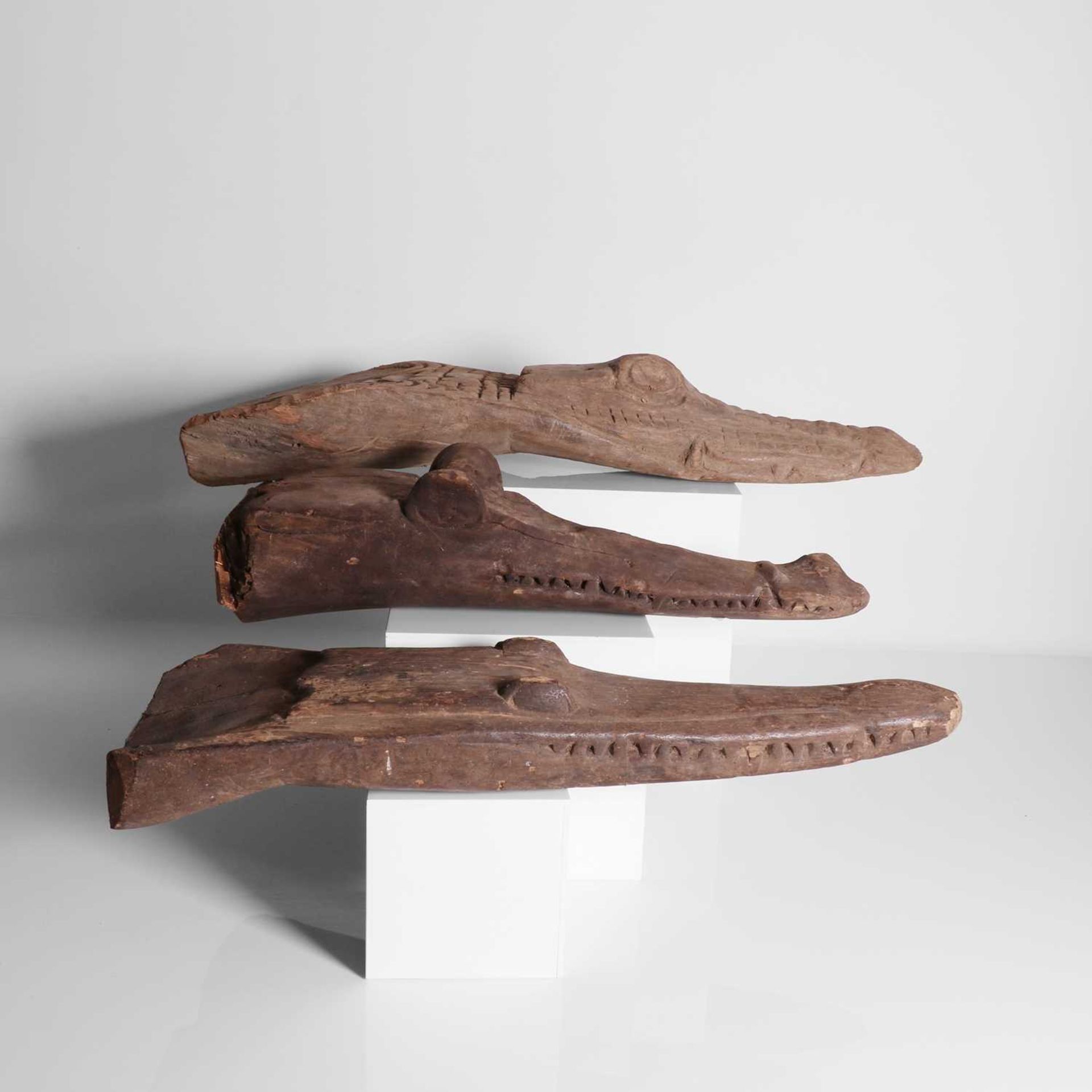 A group of three carved crocodile boat prows, - Image 3 of 7