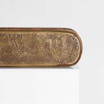 A brass and copper tobacco box,