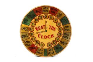 A double-sided fairground sign 'Beat the Clock' by William Driver,