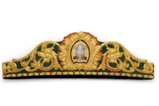 A large and well-carved curving fairground carousel dome panel by C J Spooner,