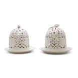 A pair of Royal Copenhagen porcelain Flora Danica ice domes