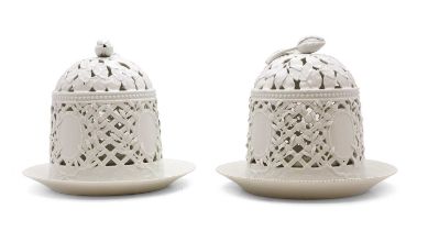 A pair of Royal Copenhagen porcelain Flora Danica ice domes