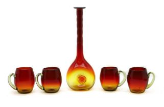 A Blenko tangerine glass decanter