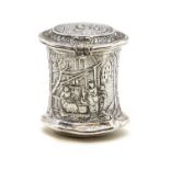 A repousse silver snuff or tobacco box