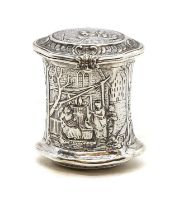 A repousse silver snuff or tobacco box