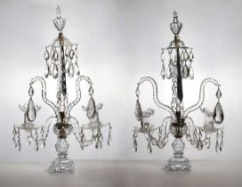 A pair of Regency cut glass candelabra