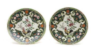 A pair of Chinese export famille noir plates,